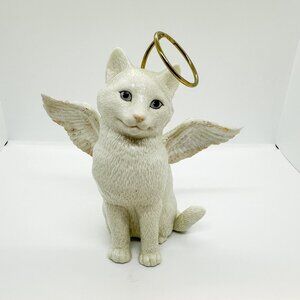 Lenox Porcelain White Cat Face Angel Wings Halo Gold 6.5" Kitten Memory
